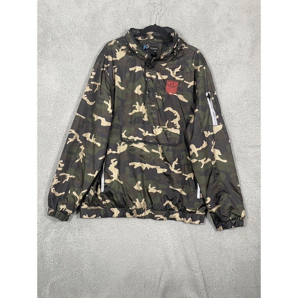 i5 Apparel Windbreaker Pullover Mens 2XL Green Camo USA Soccer 1/4 Zip Hooded